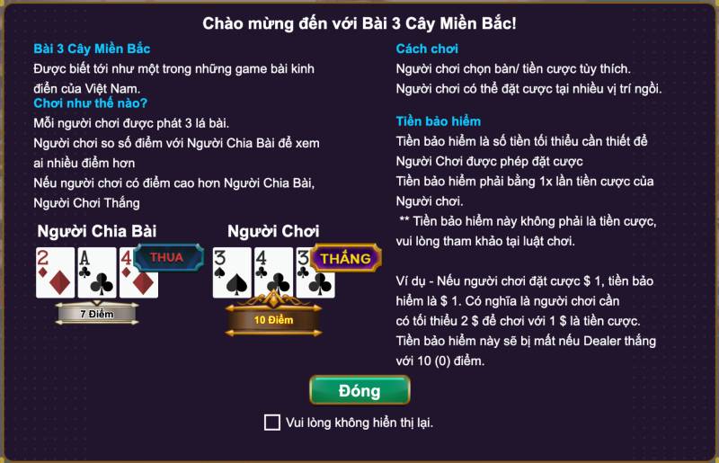 Luật chơi bài ba cây miền Bắc tại W88